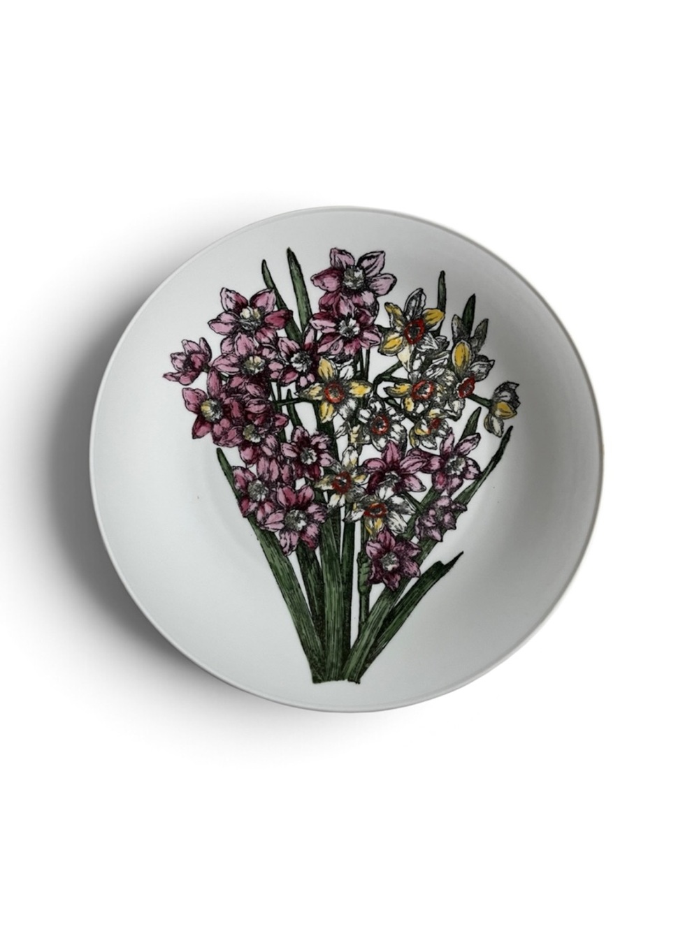 Fornasetti Milano Fiori No. 3 Porcelain Plate, Narcissus Bouquet, 1970.